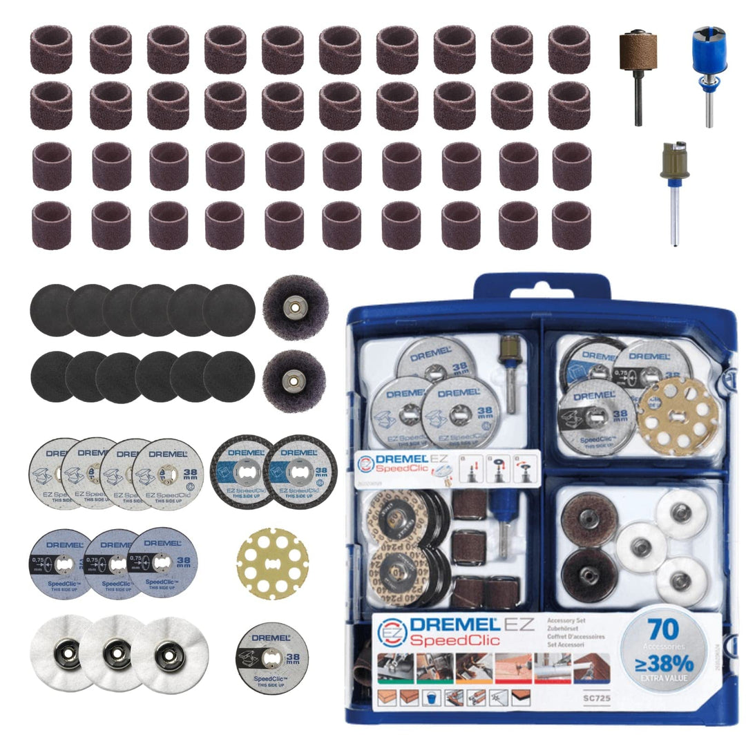 Dremel SC725 EZ SpeedClic Mehrzweck Zubehörset (70 Zubehörteile zum Schleifen, Schneiden, Schärfen,