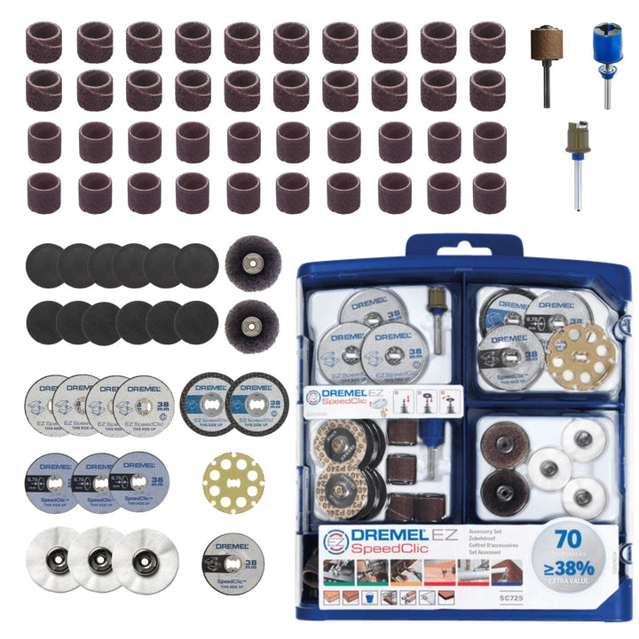 Dremel SC725 EZ SpeedClic Mehrzweck Zubehörset (70 Zubehörteile zum Schleifen, Schneiden, Schärfen,