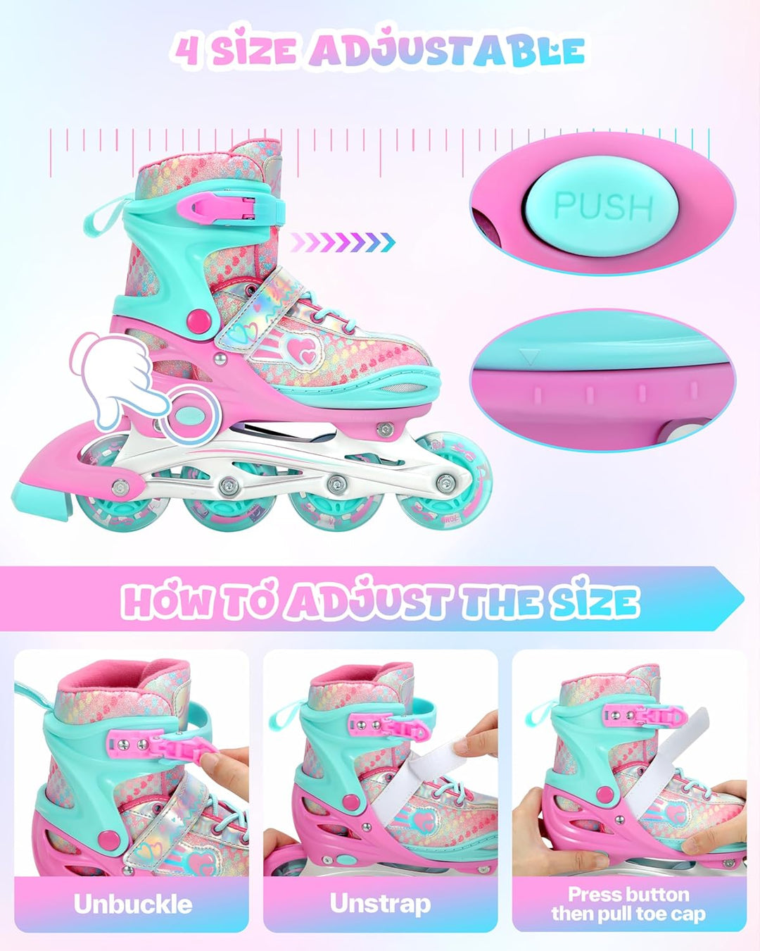 Inliner für Kinder 34-41 Verstellbar, Sportneer Inline Skates Mit 6er Protektoren Setfür Kinder Mädc