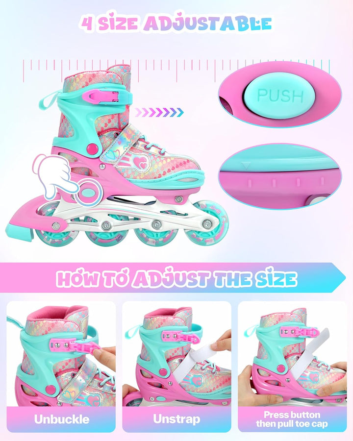 Inliner für Kinder 34-41 Verstellbar, Sportneer Inline Skates Mit 6er Protektoren Setfür Kinder Mädc