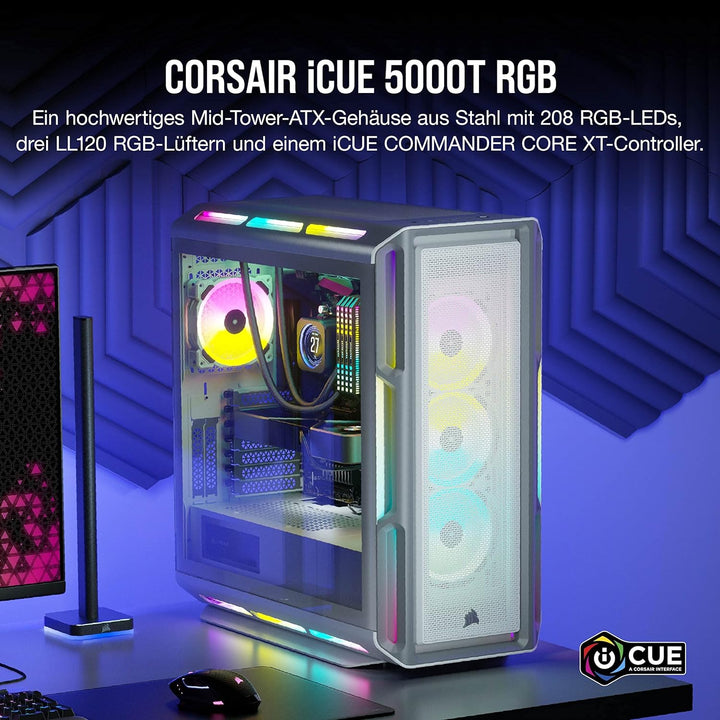 Corsair iCUE 5000T RGB Mid-Tower-ATX-PC-Gehäuse - 208 ansteuerbare RGB-LEDs - Platz für mehrere 360-