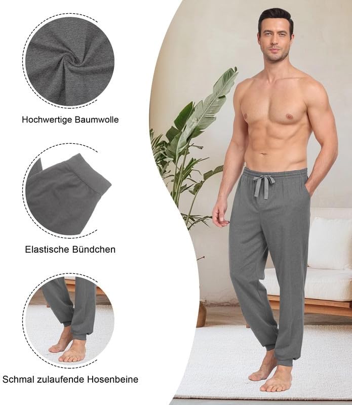 COLORFULLEAF Schlafanzughose Herren Lang Schlafhose mit Bündchen Pyjamahose für Männer Jogginghose 1