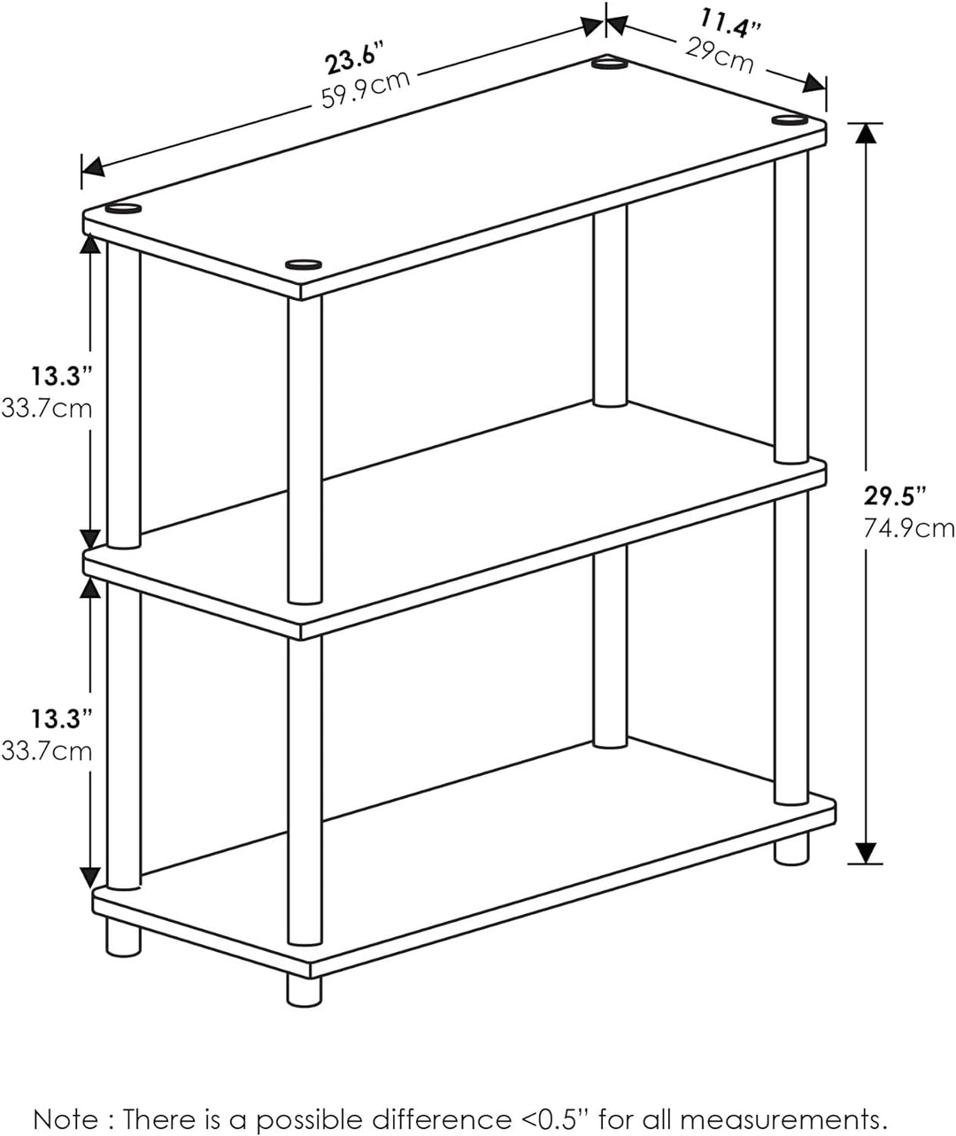 Furinno Turn-N-Tube 3-stufiges Mehrzweck-Regal, Bücherregal, Aufbewahrungsregal, mit Runde Rohre, Fr