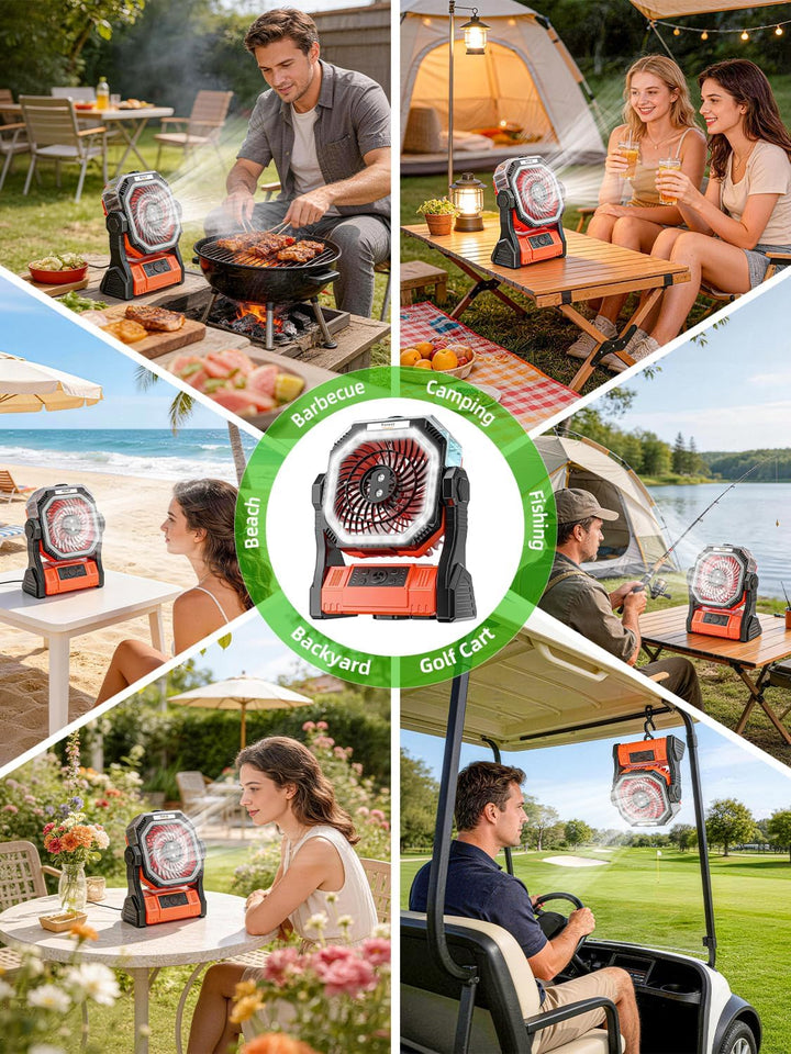 Camping Ventilator mit Wasserkühlung, 20000mAh Ventilator Akku Leise mit LED Licht, USB Tragbarer Ze