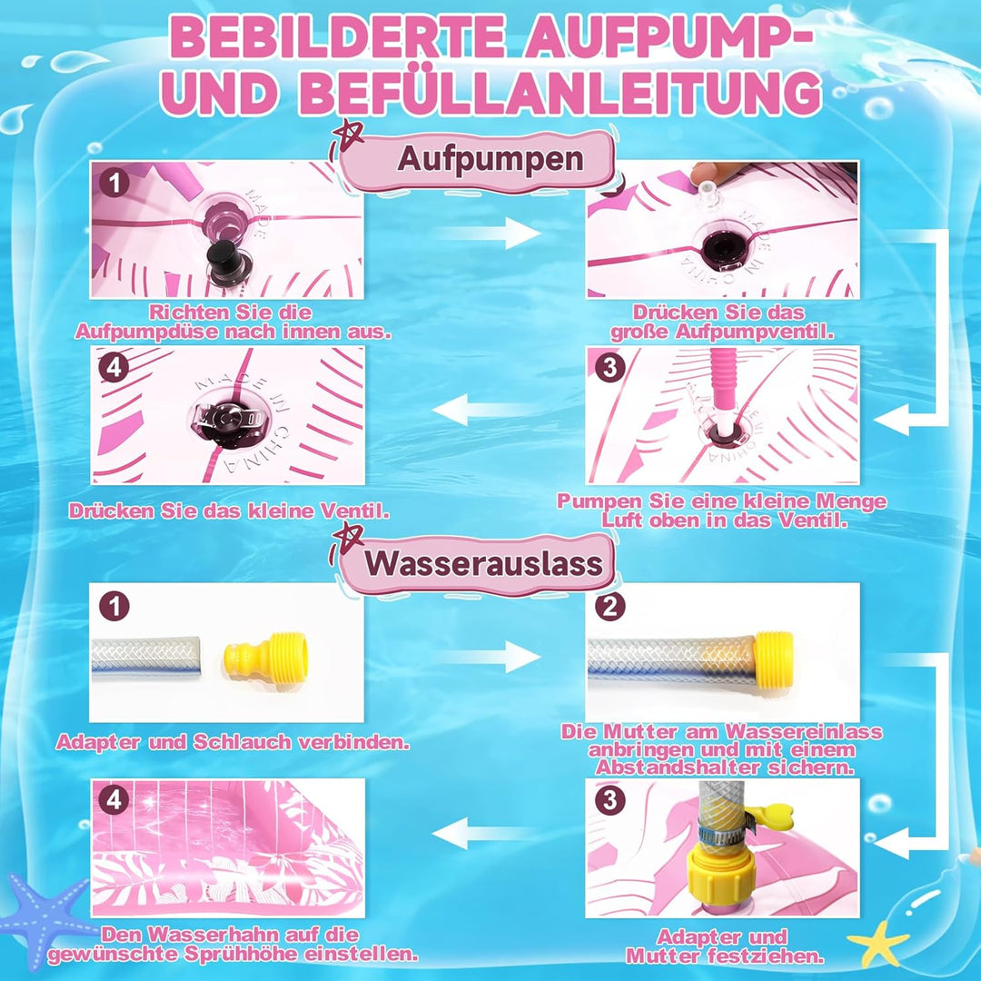 Luftmatratze Pool Erwachsene, Aufblasbares Schwimmbett mit Sprinkler & Getränkehalter, Grosse Wasser