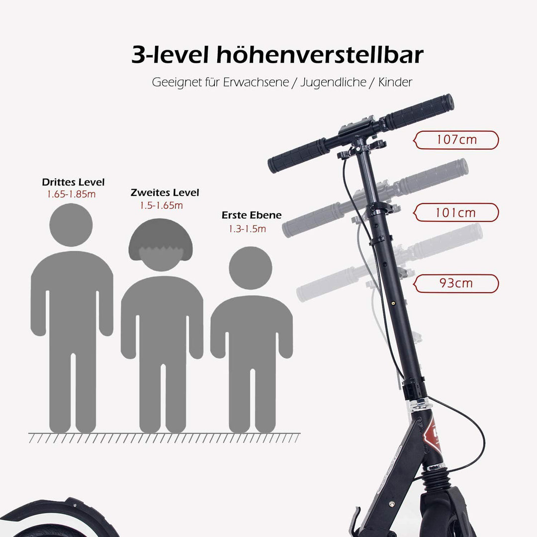 ISE Big Wheel Scooter Tretroller 200mm Roller Cityroller Klappbarer Scooter mit 2 Räder,Handbremse f