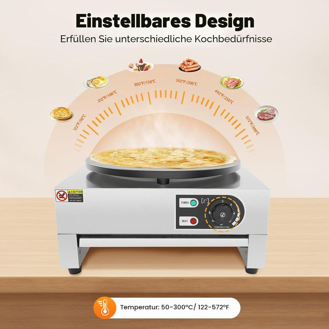 Berkalash Electric Crepe Maker Maschine, Crepes Maker inkl. Teigverteiler, 3000 W einstellbare Tempe