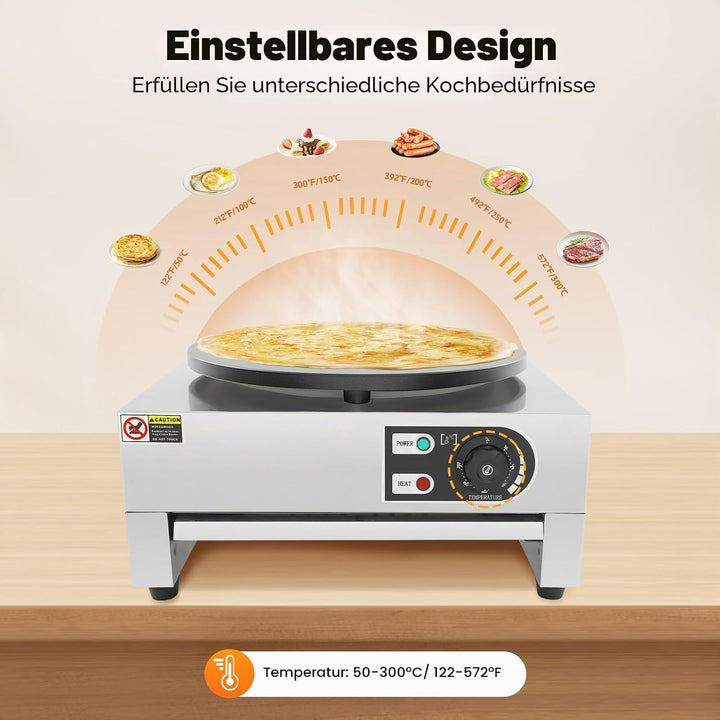 Berkalash Electric Crepe Maker Maschine, Crepes Maker inkl. Teigverteiler, 3000 W einstellbare Tempe
