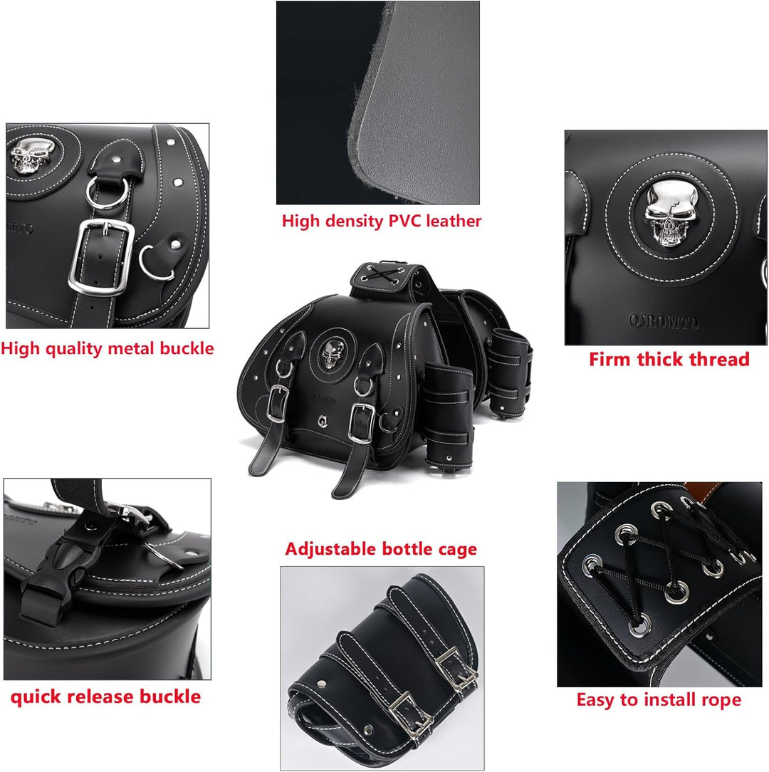 QJBOMTO Hochdichtes Leder-Motorrad-Saddebags,Gepäckträger,Seitentaschen mit Getränkehalter, Harley S