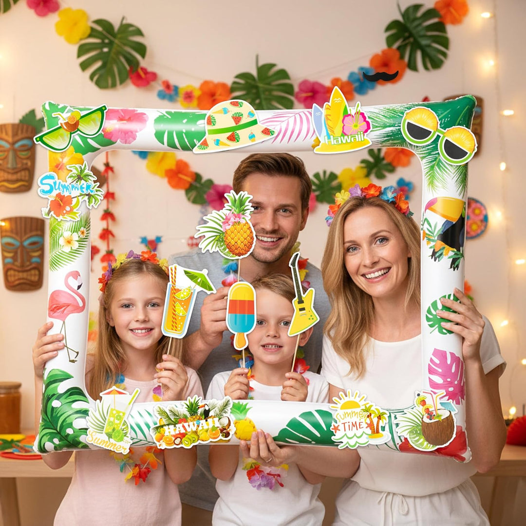 30 Stück Hawaii Fotobox Accessoires Set mit Aufblasbarem Fotorahmen, Foto Requisiten &amp; Party Deko fü
