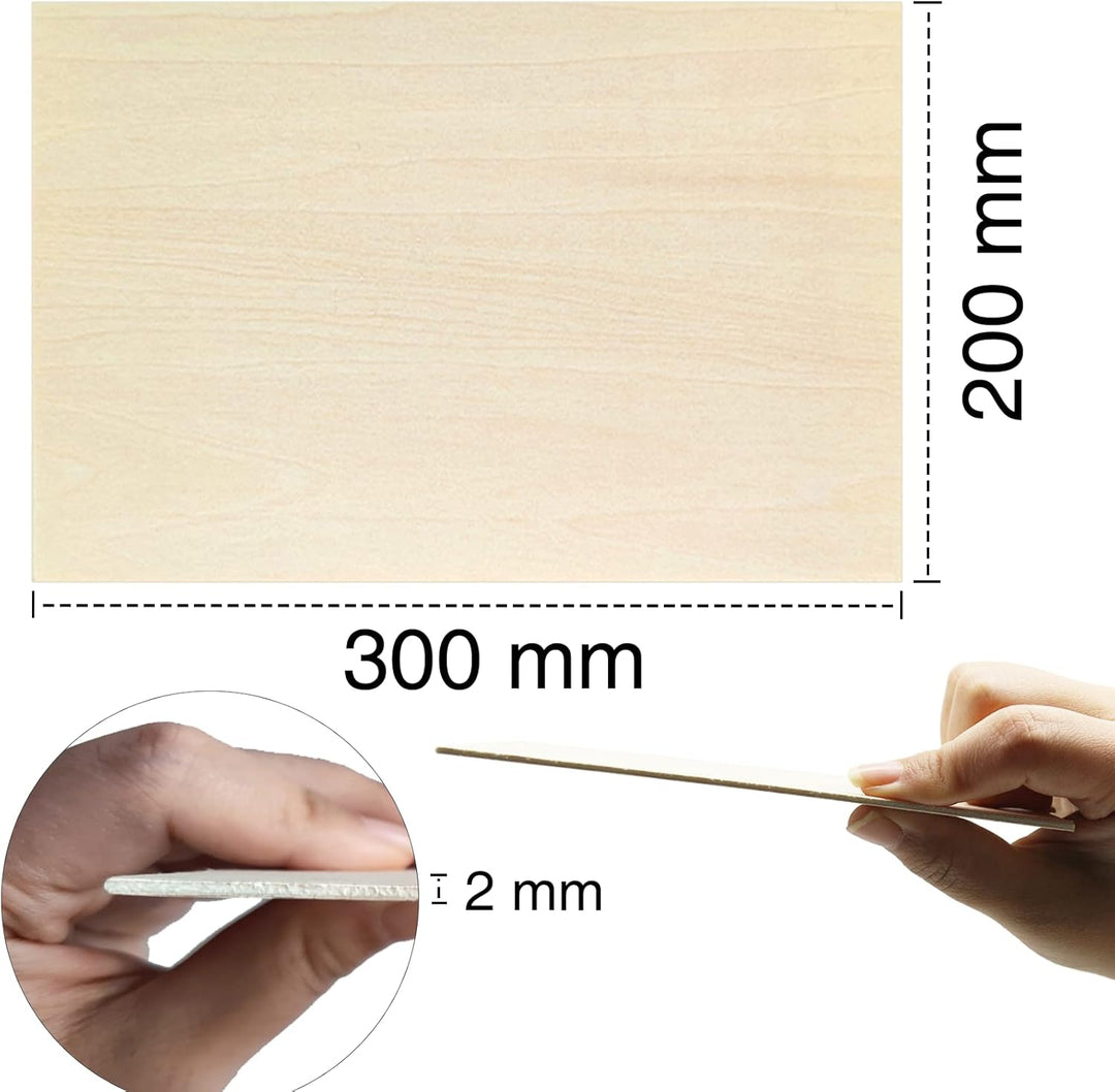 OWLKELA 20 piezas Tilo Tablero, 300 * 200 * 2mm - Hojas de Madera Manualidades, Recortes de Madera p