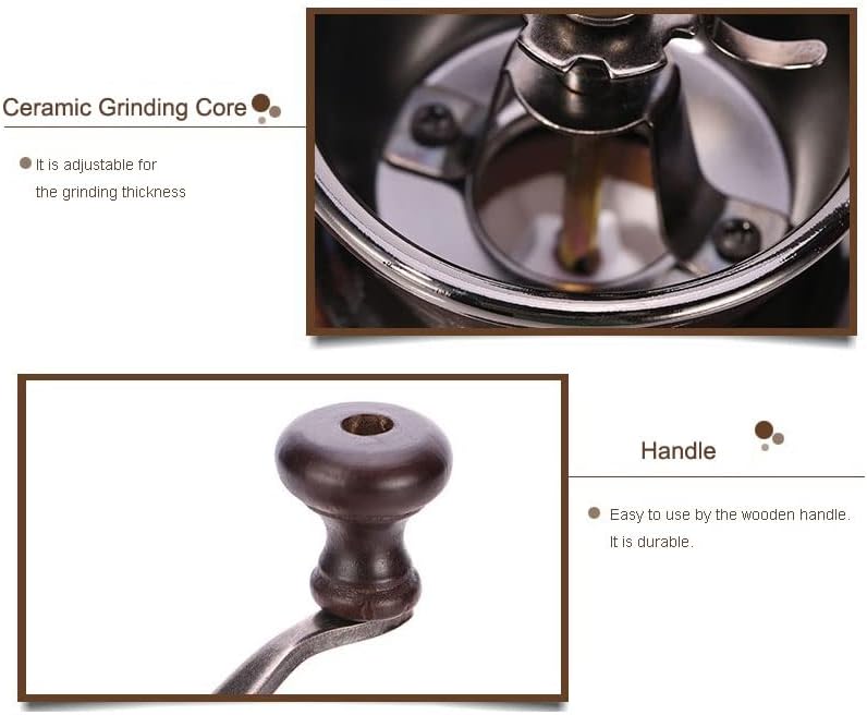 zalati Manuelle Kaffeemühle Keramik Mahlkern Metallschale Holzsockel und Griffstange für Kaffeebohne