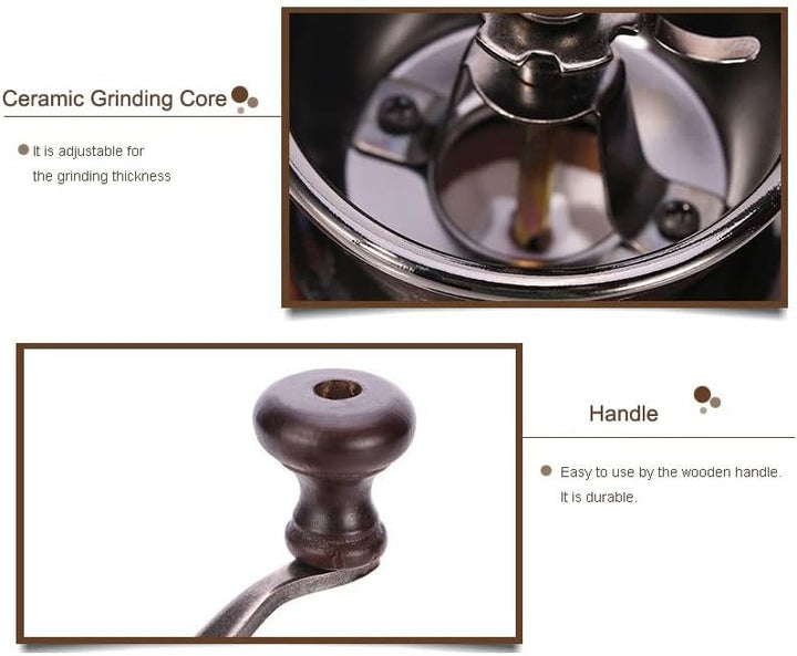 zalati Manuelle Kaffeemühle Keramik Mahlkern Metallschale Holzsockel und Griffstange für Kaffeebohne