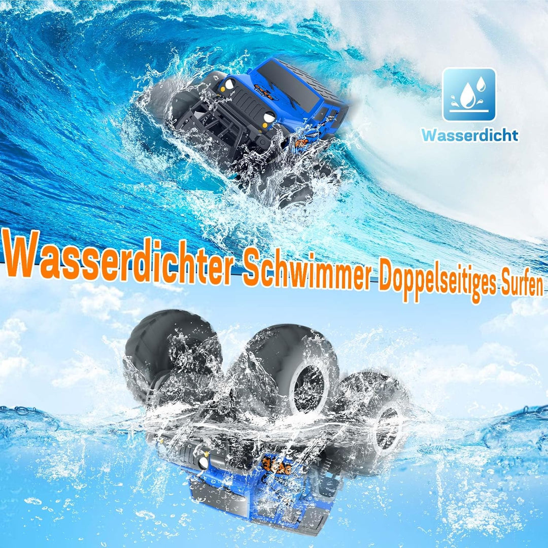 Gindoly 2,4 GHz Ferngesteuertes Spielzeugauto Monstertruck, 4WD 15+ km/h Hobby Offroad RC Auto, Wass