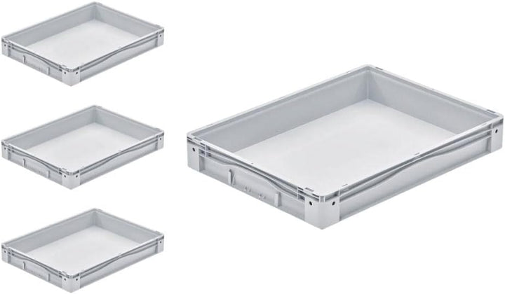 SparSet 4x Euro-Norm Grossbehälter | HxBxT 12x60x80cm | 49 Liter | Glatter Boden | Grau | Eurobehält