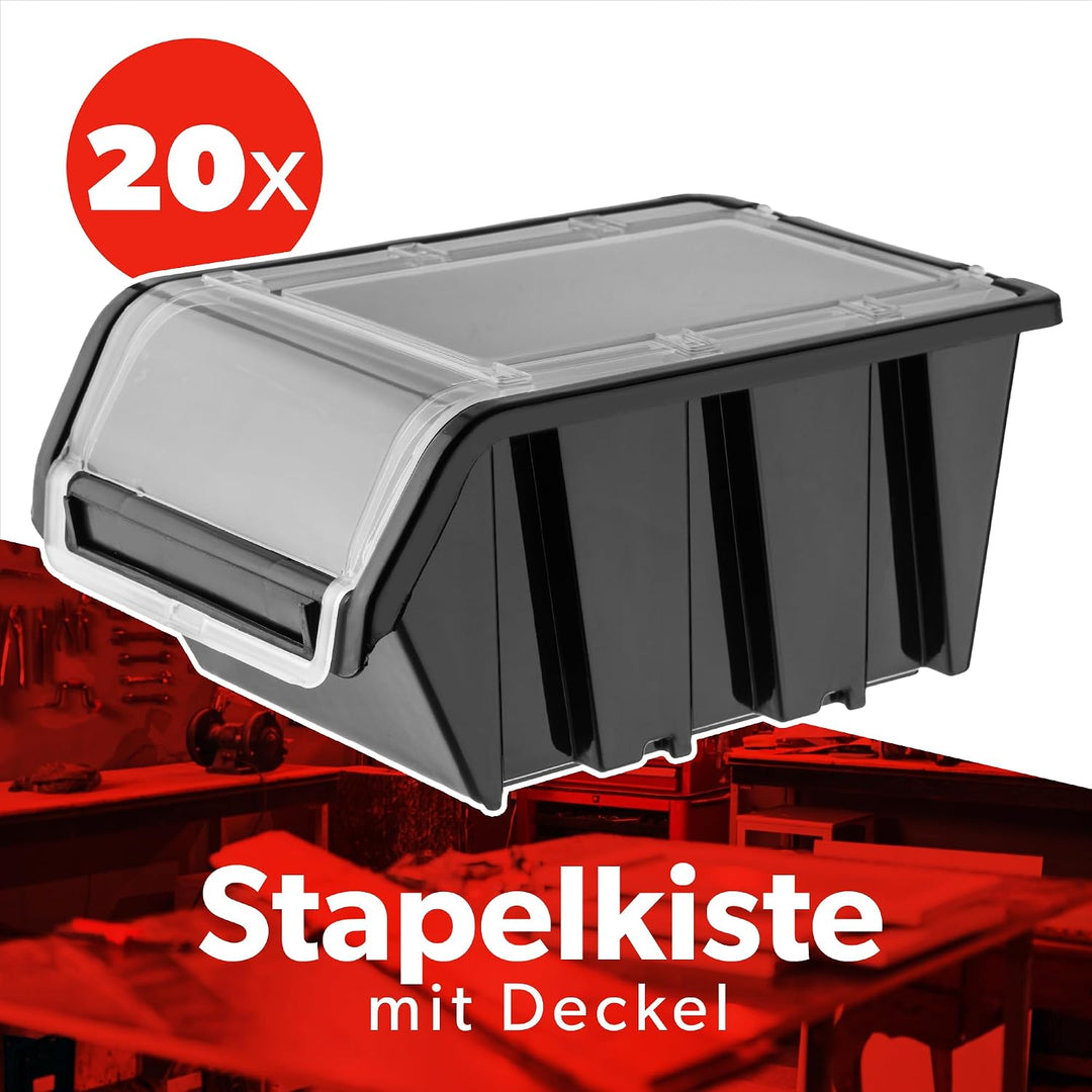 KADAX Stapelkiste mit Deckel, Lagerbox aus PP Kunststoff, Sichtlagerbox in verschiedenen Grössen und