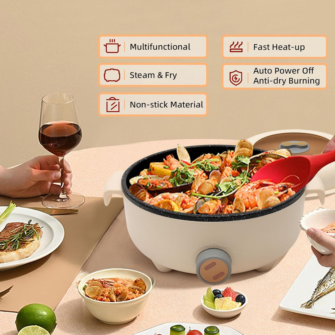 Elektrischer Hot Pot 1,5L Mini Multikocher 300W/600W Edelstahl 1–2 Personen | PP Gehäuse Antihaftbes