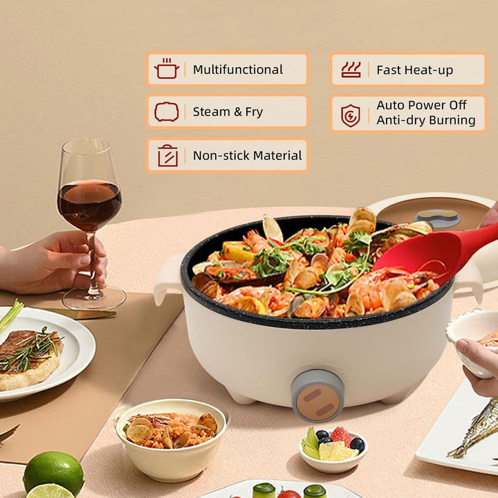 Elektrischer Hot Pot 1,5L Mini Multikocher 300W/600W Edelstahl 1–2 Personen | PP Gehäuse Antihaftbes