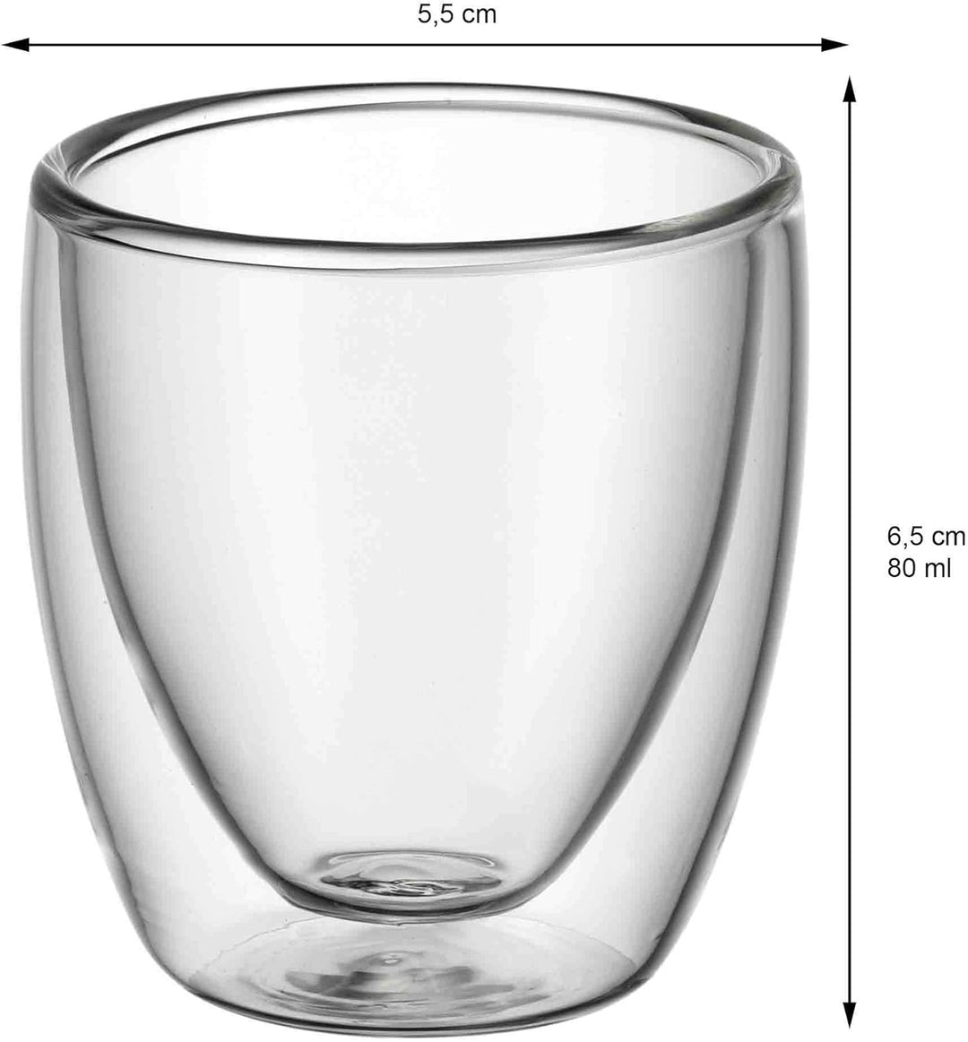 WMF Kult doppelwandige Espressotassen Glas Set 6-teilig, doppelwandige Gläser 80ml, Schwebeeffekt, T