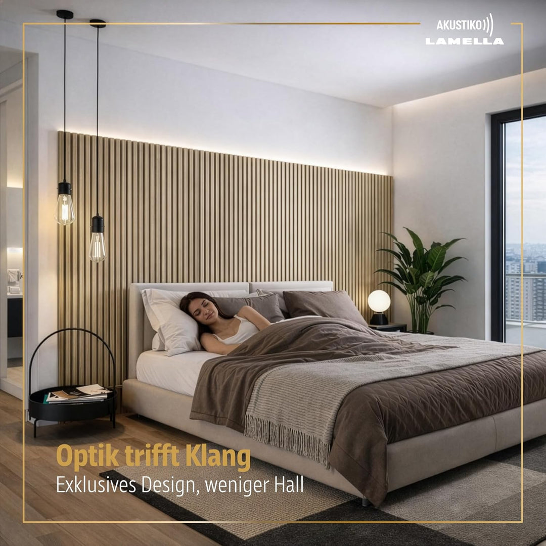 Akustiko Lamella Akustikpaneele 4 Stück 280x60cm - flexible Filz MDF Wandpaneele fugenlos - überlapp