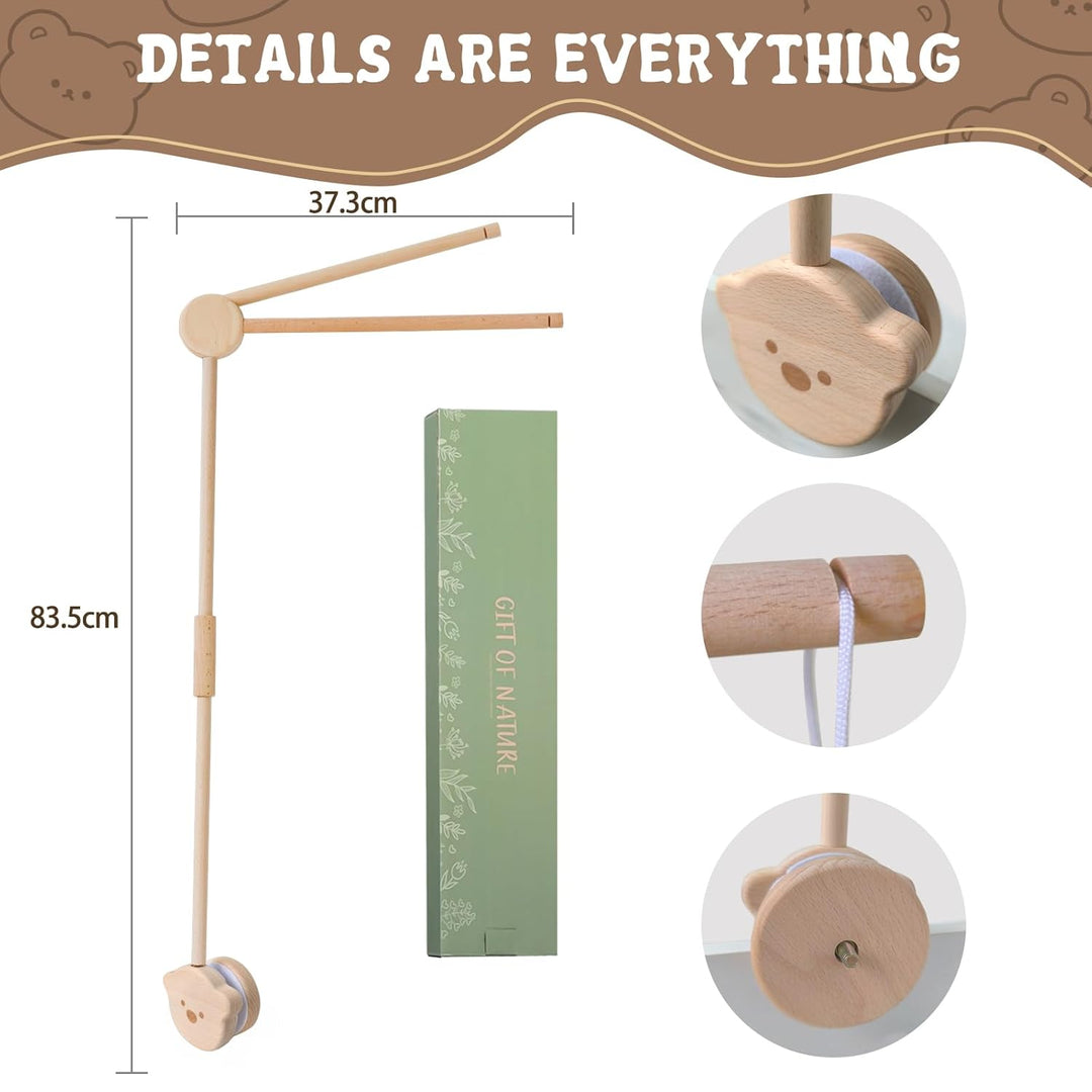 Mobile Halterung Holz für Babybett, Mobile Ständer Niedlicher Bärenform Design, 360°Drehbar Baby Mob