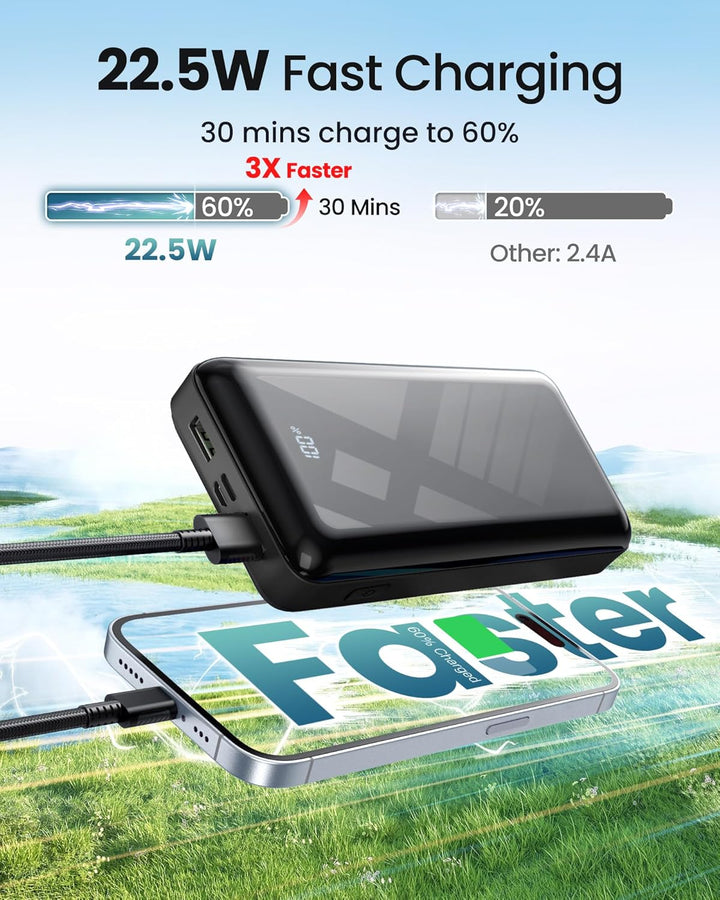 Power Bank 27000mAh, 22,5W PD20W USB-C Powerbank Externer Handyakkus mit LED-Anzeige, Tragbares Lade