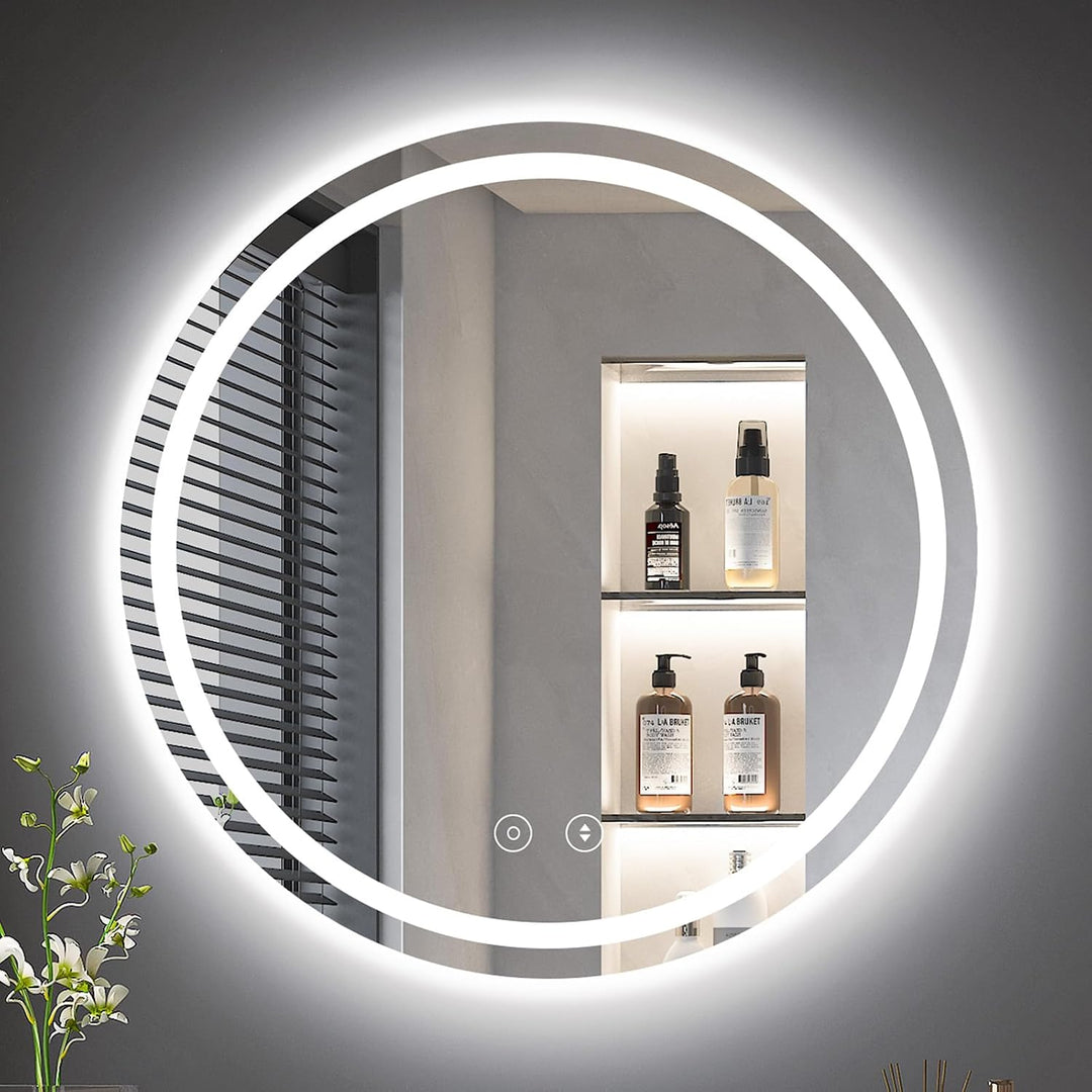 Dripex Badspiegel mit Beleuchtung Rund Led Spiegel mit Touch-Schalter, Dimmbar, 3 Lichtfarbe Einstel