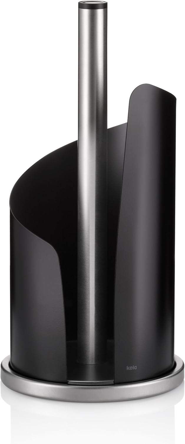 kela Küchenrollenhalter schwarz, für dicke Rollen, Küchenpapierhalter stehend 32 cm hoch, STELLA, Ed