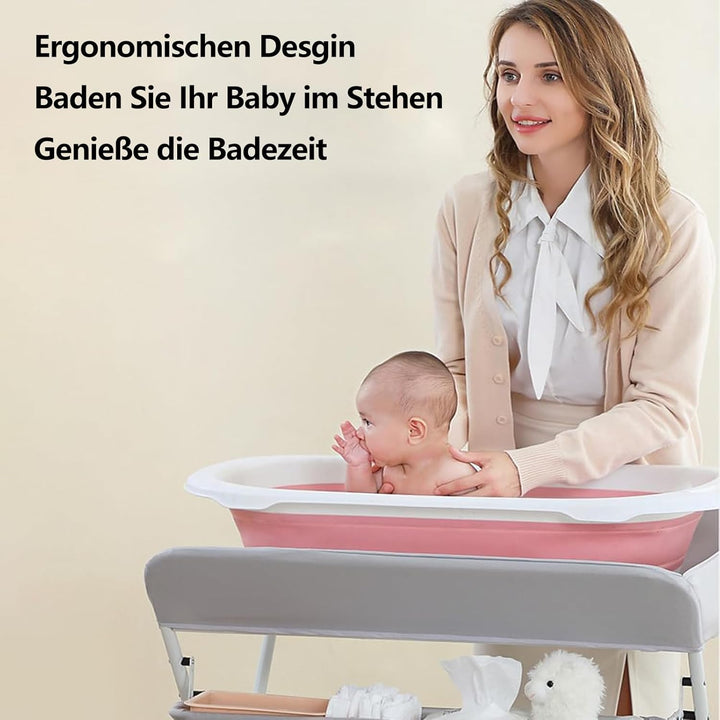 Baby Wickelkombi, Klappbare Wickelkommode, Mobil Wickeltisch für Neugeborene und Kleinkinder, Baby W