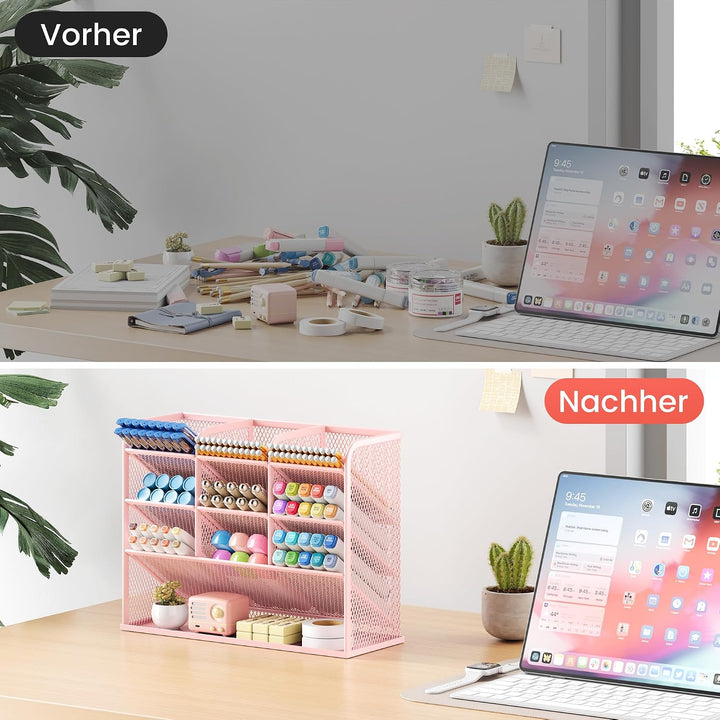 VITVITI Schreibtisch Organizer, 9 Fächer Stiftehalter, Netz Stifte Regal aus Metall, Stiftehalter Sc