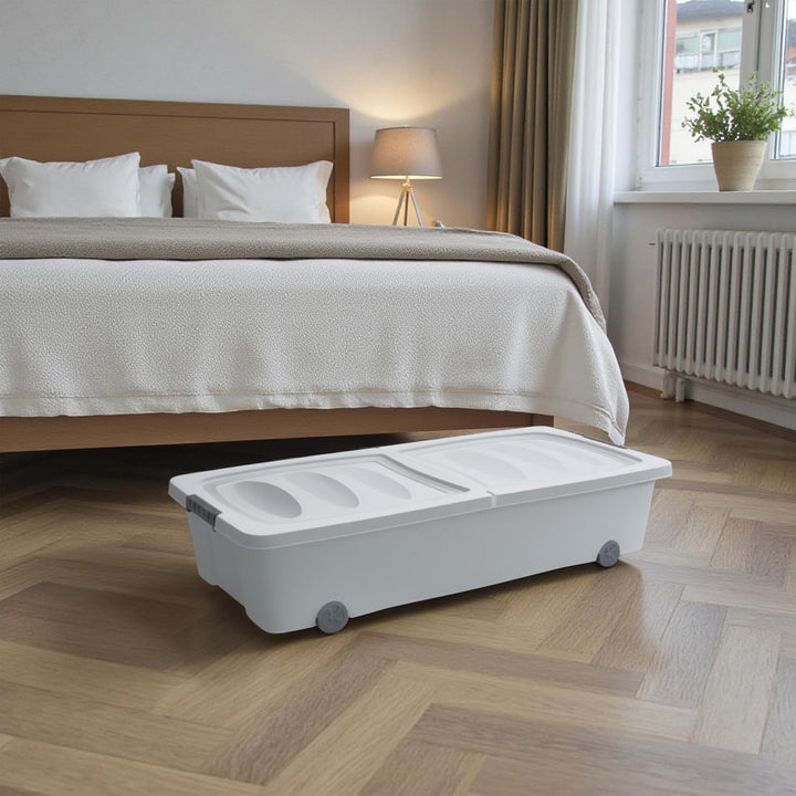 Spetebo Unterbettkommode mit Rollen - 80 x 40 x 17 cm / 40 Liter - Farbe: weiss - Aufbewahrungsbox B