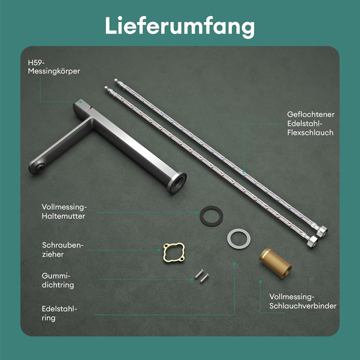 Mai &amp; Mai Wasserhahn Bad 31,3cm hoch, Waschtischarmatur Grau | Einhebelmischer Mischbatterie Bad Arm