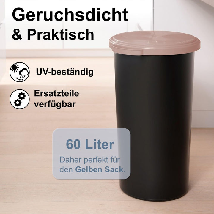 KUEFA VL 60l Müllsackständer, Mülleimer, Sammelbehälter mit Scharnierdeckel für den Gelben Sack, Pfa