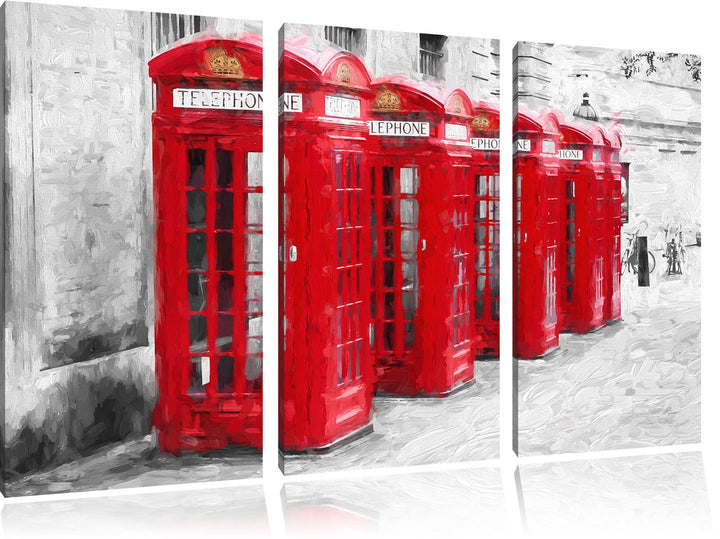 Pixxprint rote Londoner Telefonzellen Kunst als Leinwandbild/Grösse: 3 Teilig (120x80) cm/Wandbild/K
