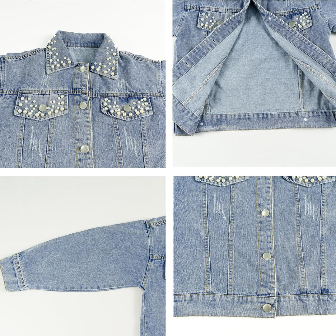 Rolanko Jeansjacke für Mädchen, Basic Trucker Jacke aus Denim Outwear Button Down Jeans Hemden 6-7 J