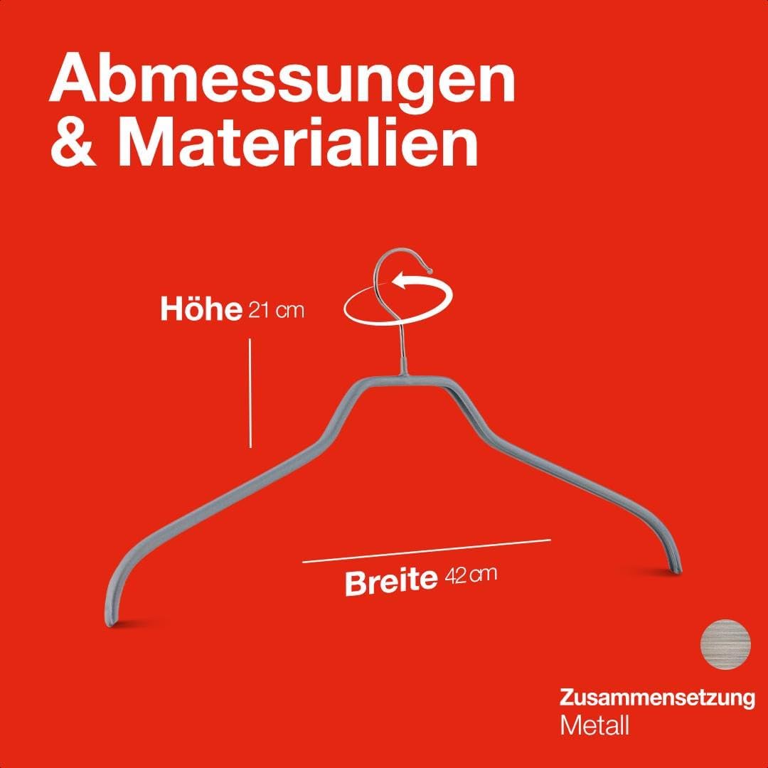 MAWA Kleiderbügel Light, Set mit 100 50% platzsparenden und rutschfesten Bügeln, ideal für Hemden un