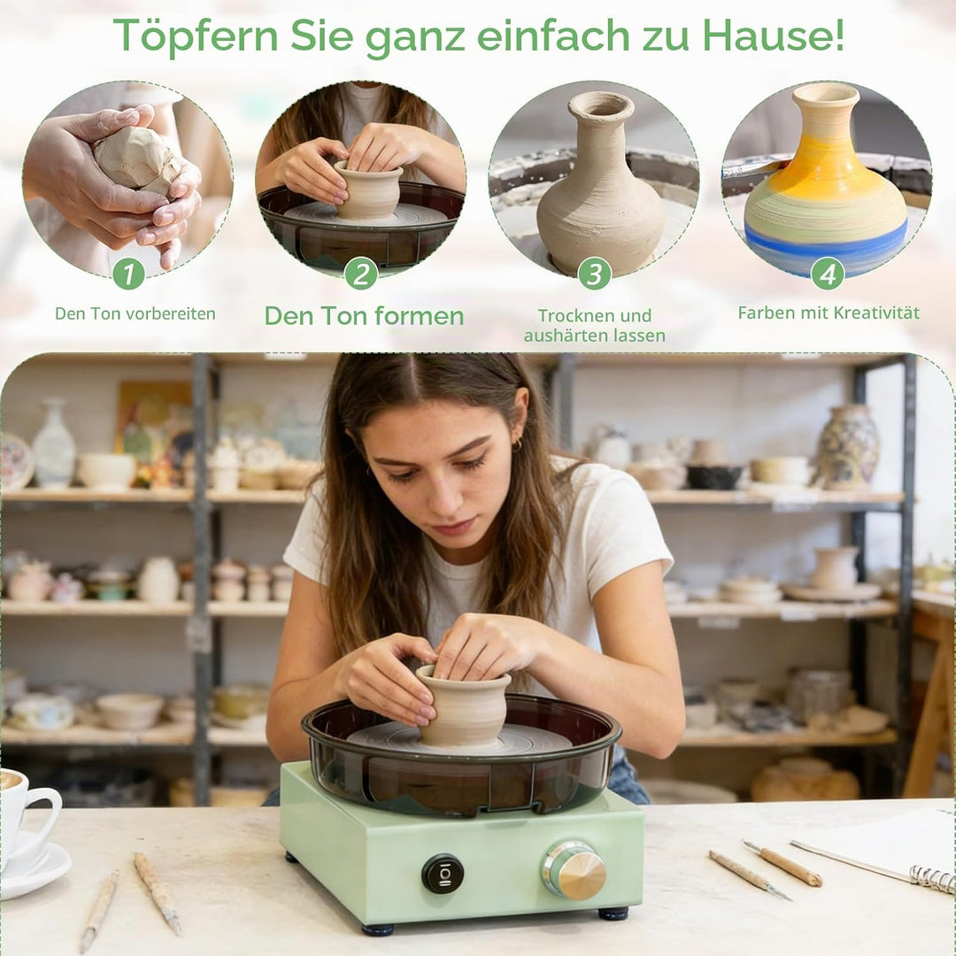 15 cm Töpferscheibe, Keramikmaschine Set mit 15cm doppelseitiger Drehscheibe, Metallrahmen, abnehmba
