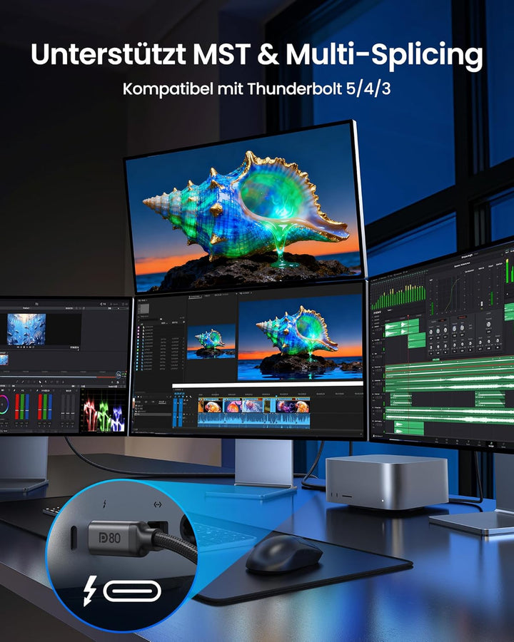 Silkland 80Gbps USB C DisplayPort 2.1 Kabel 2M [16K@60Hz, 8K@240Hz, 4K@960Hz], Unidirektional Thunde