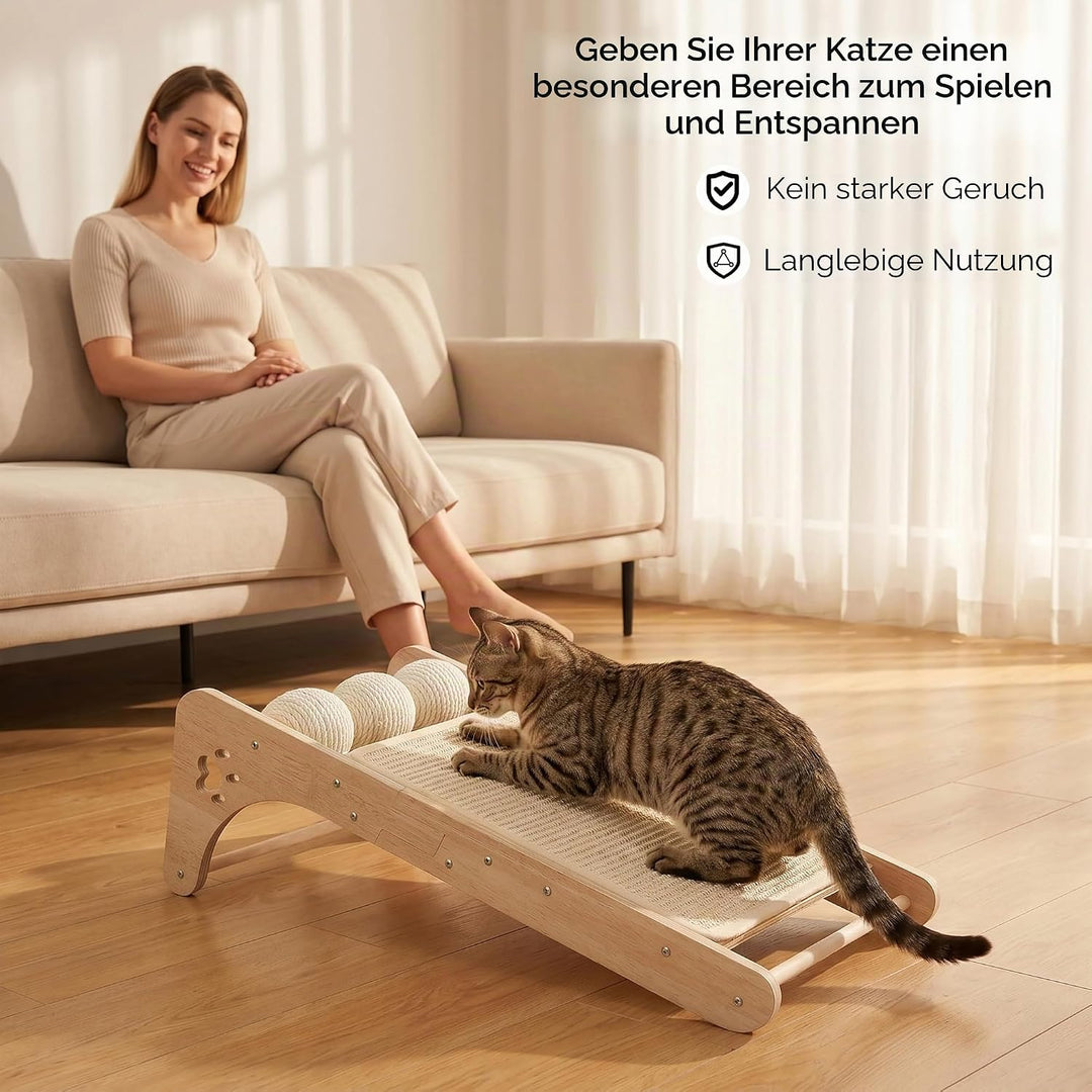 Kratzbrett Katzen, Sisal Kratzbretter Katze mit Sisal Kratzbällen, Kratzmatte mit Rampe für Wohnungs