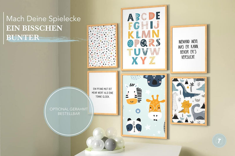 Papierschmiede® Bilder Kinderzimmer Kids Mood Poster Set ABC Dino Safari, Kinderzimmer Bilder Babyzi