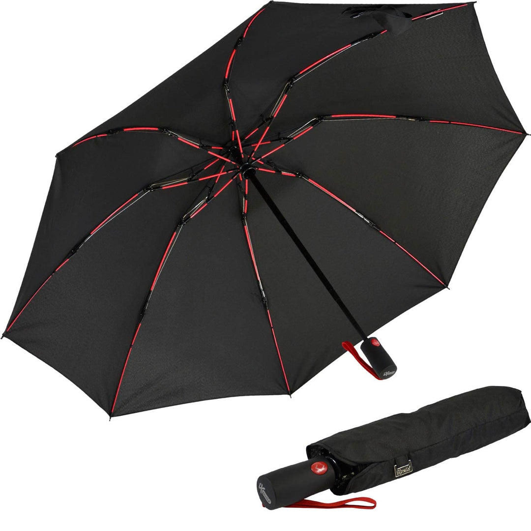 iX-brella Reverse umgekehrt öffnender Fiberglas-Taschenschirm mit farbigen Speichen - schwarz-rot, S