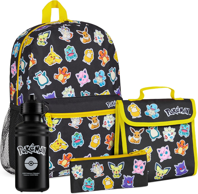 Pokemon Rucksack Kinder 4er Set Schulranzen Lunchbox Federmäppchen Wasserflasche 500ml Kinderrucksac