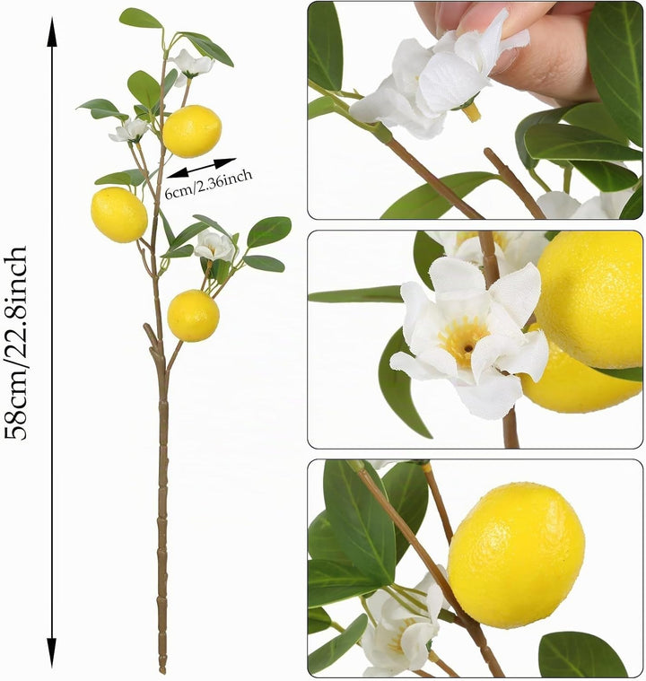 5 PCS Künstliche Zitronenzweig wie echt 58 cm Gelbe Künstliche Zitronen Deko Stiele mit Grünen Blätt