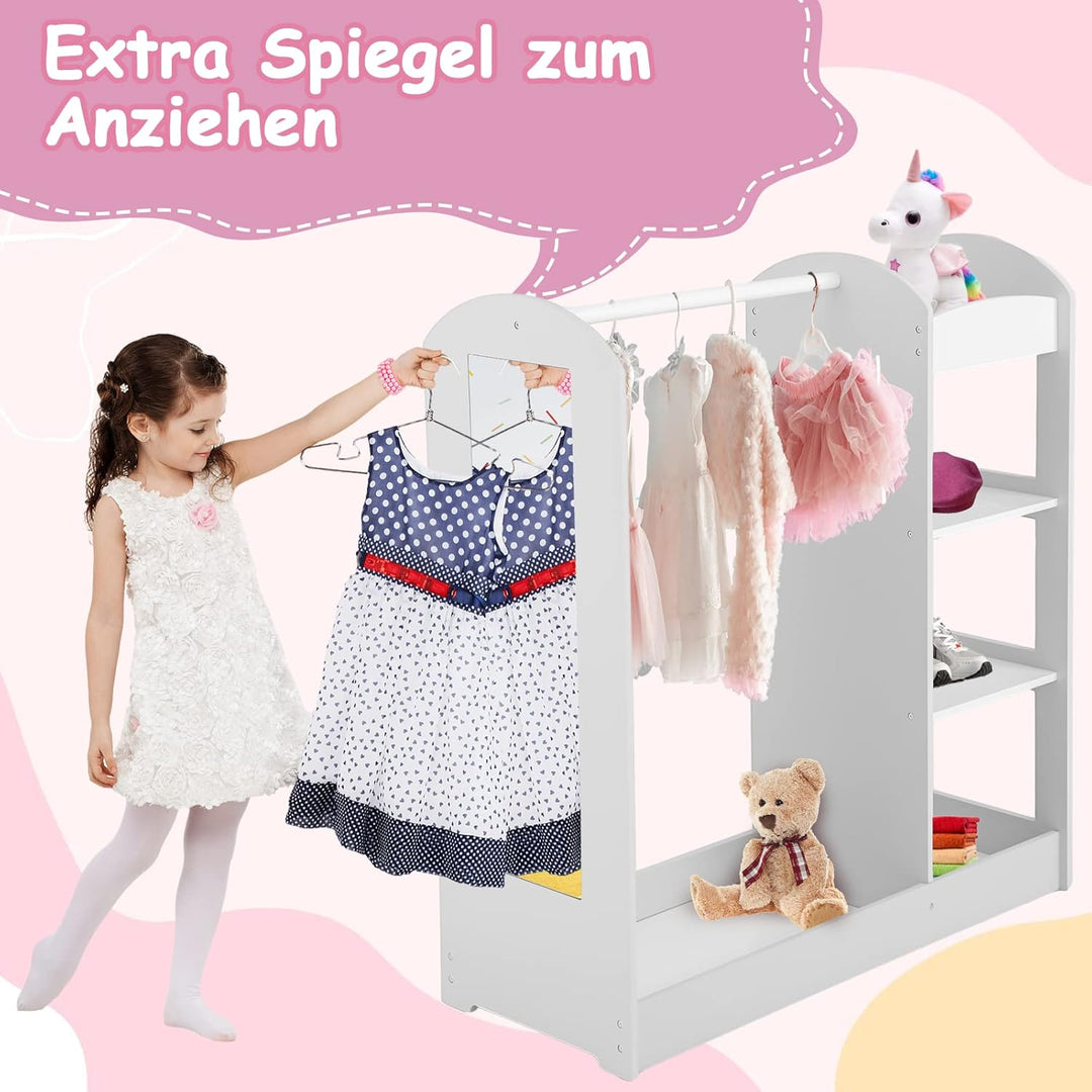 GOPLUS Kindergarderobe mit Spiegel, Kleiderständer mit 4 offenen Regalen & Kleiderstange, Garderobe