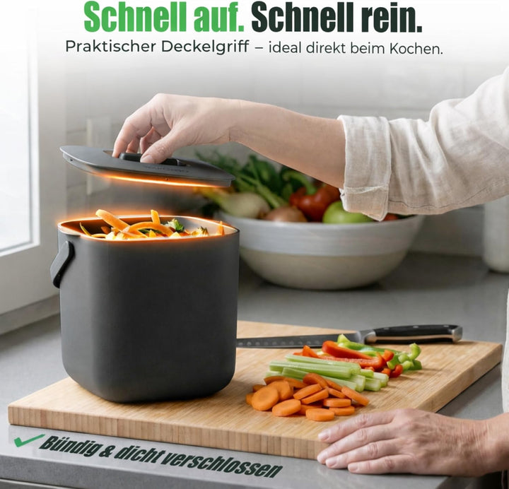 YourCasa Biomülleimer Küche 4L - Komposteimer mit herausnehmbarem Sieb & Deckel - geruchsdicht, spül