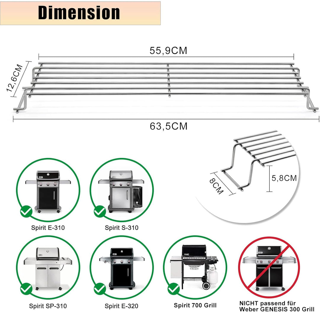 7641 Edelstahl Grill Warmhalterost für Weber Spirit 300 Series E310 E320 E330 S310 S320 S330 SP310 S