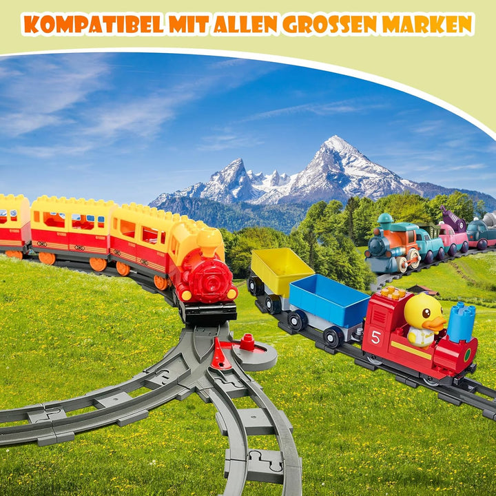 POFIBO Eisenbahn Schienen Set - 32 Stück Bausteine Zug Schienen Set, Eisenbahn Erweiterung, Spielzeu