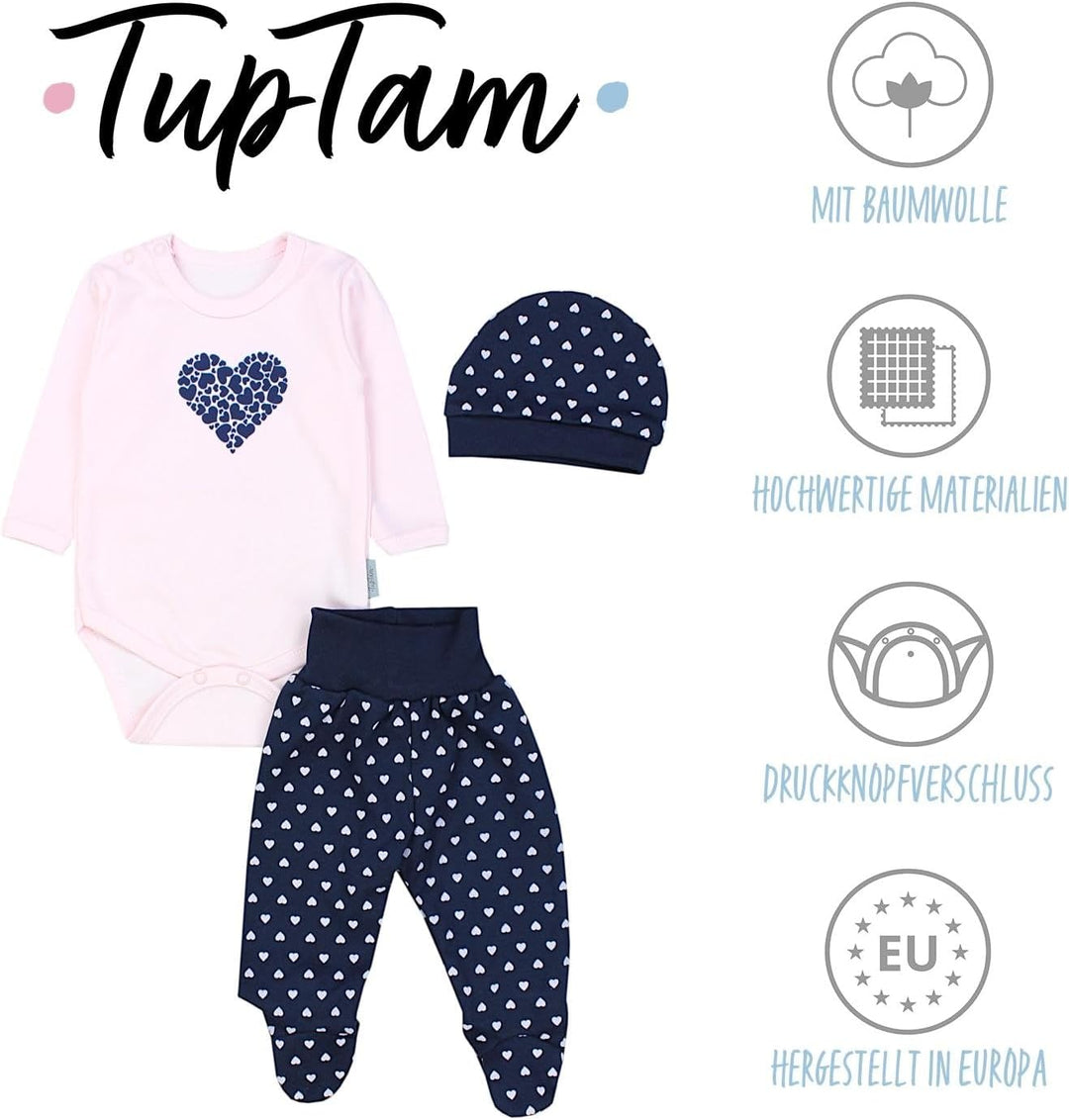 TupTam Baby Mädchen Jungen Bekleidungsset Langarmbody Hose Mütze mit Aufdruck Spruch 3 teilig 62 Her