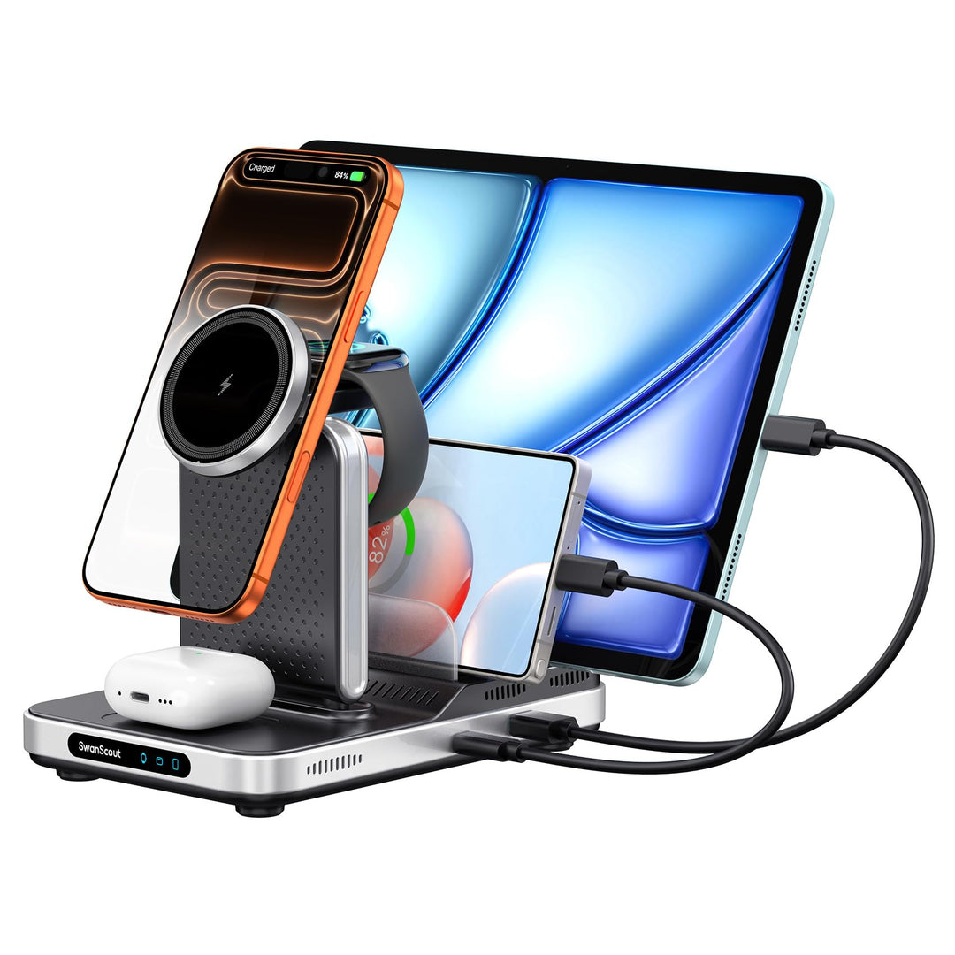 SwanScout Induktive Ladestation für iPhone, 5 in 1 Ladestation für iPhone Air/17/16/15/14/13/12 Seri