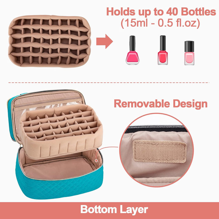 Yarwo Nagellack Tasche Organizer, Nagellack Aufbewahrung für 40 Flaschen Nagellack (bis zu 15 ML) un